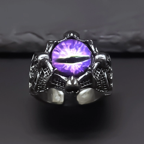 Anello Aperto Regolabile Vintage Gothic Punk Malocchio Pietra Viola Scheletro Artiglio Lega Gioielli Anello da Dito Per Uomo Donna