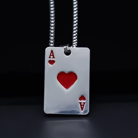 Herz-Ass Pokerspiel Anhänger Halskette Legierung Rot Emaille Versilbert Pulloverkette Für Herren Damen Streetwear Schmuck
