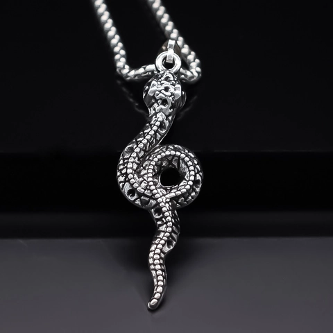 Punk Gothic Snake Pendant Necklace Retro Silver Color Alloy Metal Jewelry For Men Women Daily Streetwear Personality Accessory Electroplated Chain