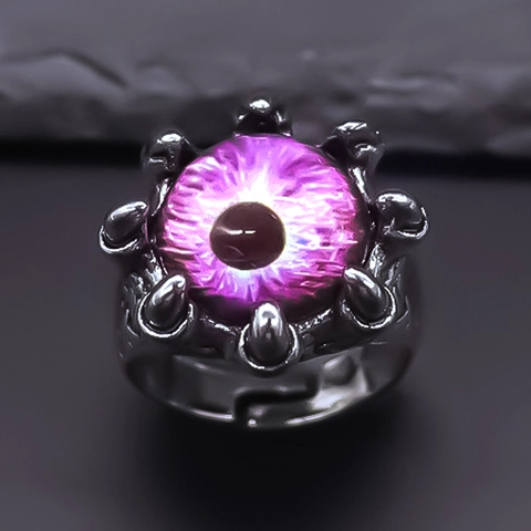 Gothic Punk Purple Evil Eye Adjustable Ring For Men Women Antique Silver Alloy Dragon Claw Open Finger Ring Trendy Streetwear Jewelry Gift
