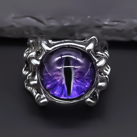 Vintage Punk Alloy Evil Eye Ring For Men Women Gothic Distressed Claw Design Adjustable Statement Jewelry Accessory Purple Eye Ring