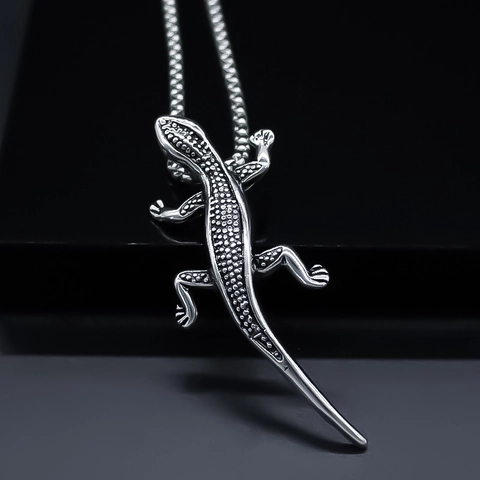 Vintage Silver Color Alloy Lizard Pendant Necklace For Men Women Creative Hip Hop Gecko Animal Box Chain Fashion Jewelry Gift