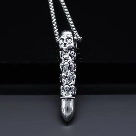 Punk Gothic Skull Bullet Spike Pendant Necklace For Men Unisex Alloy Electroplated Box Chain Hip Hop Jewelry Gift