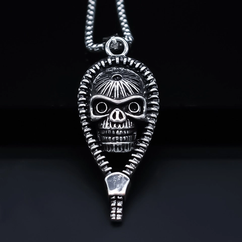 Collana con Pendente a Teschio in Lega Vintage Retro Punk Gothic con Design a Cerniera Catena Box Gioielli Hip Hop per Uomo Donna