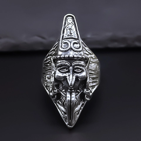 Vintage Alloy Ghost Relief Open Ring Gothic Punk Mythical Portrait Adjustable Antique Silver Ring For Men Women Fashion Jewelry