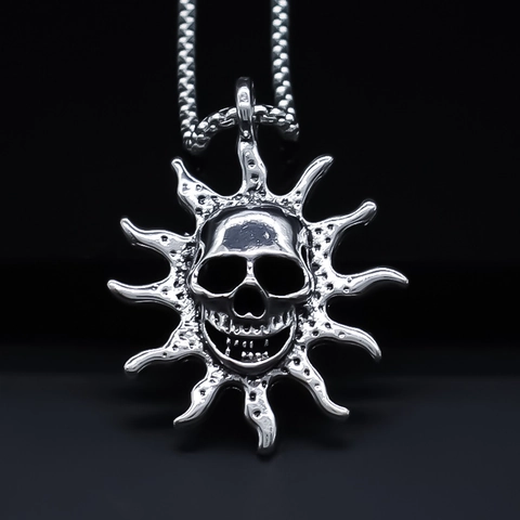 Collana Con Pendente a Teschio Punk Gotico Vintage per Uomo in Lega Colore Argento Catena Box Gioielli Hip Hop Nightclub