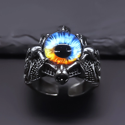 Vintage Alloy Evil Eye Open Ring For Men Women Gothic Punk Skull Claw Engraved Adjustable Biker Finger Ring Fashion Jewelry