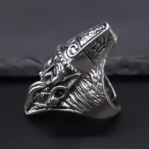 Vintage Alloy Ghost Relief Open Ring Gothic Punk Mythical Portrait Adjustable Antique Silver Ring For Men Women Fashion Jewelry