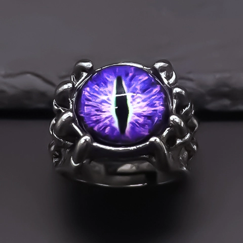 Vintage Punk Alloy Evil Eye Ring For Men Women Gothic Distressed Claw Design Adjustable Statement Jewelry Accessory Purple Eye Ring