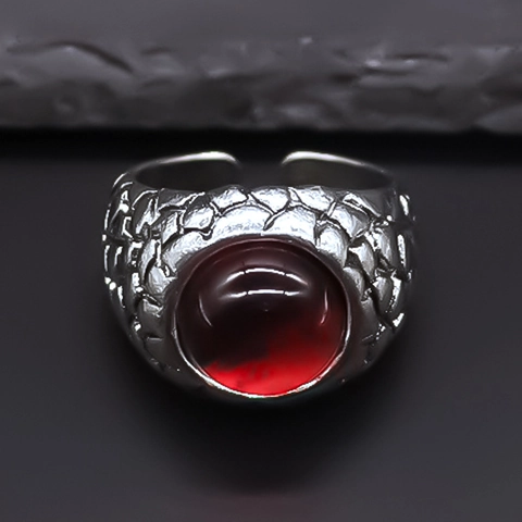 Retro Dragon Scale Red Eagle Eye Open Ring For Men Women Hip Hop Punk Gothic Adjustable Alloy Rhinestone Finger Ring Jewelry Gift