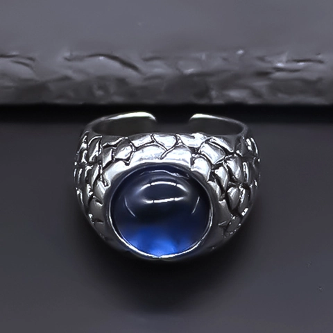 Retro Alloy Eagle Eye Ring For Men Women Dragon Scale Texture Blue Artificial Stone Adjustable Open Ring Punk Hip Hop Jewelry Gift