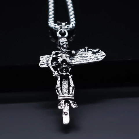 Collana con Ciondolo a Croce a Teschio Gotico Vintage per Uomo Donna in Lega di Argento Antico Catena Punk Gioielli