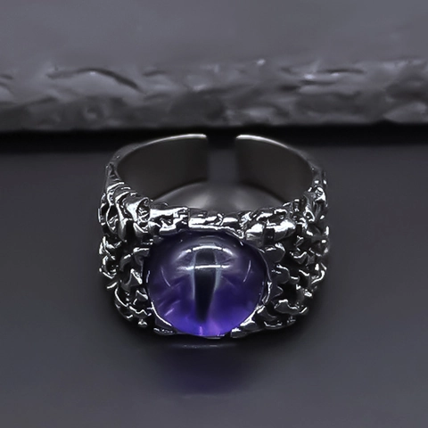 Vintage Gothic Evil Eye Adjustable Open Ring For Men Women Alloy Distressed Rock Texture Purple Eye Punk Jewelry Gift