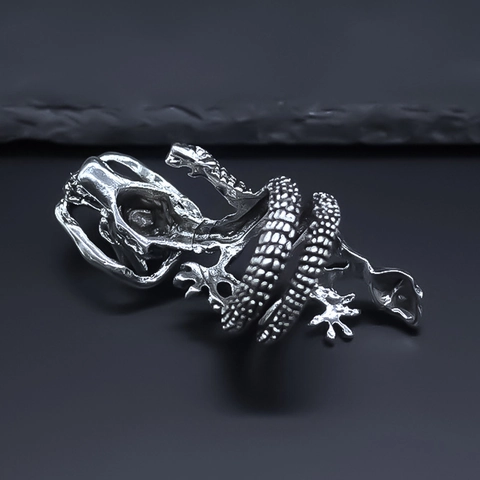 Vintage Men's Alloy Dragon Ring Punk Gothic Chinese Zodiac Animal Scale Wrap Ring Retro Silver Individual Jewelry For Men