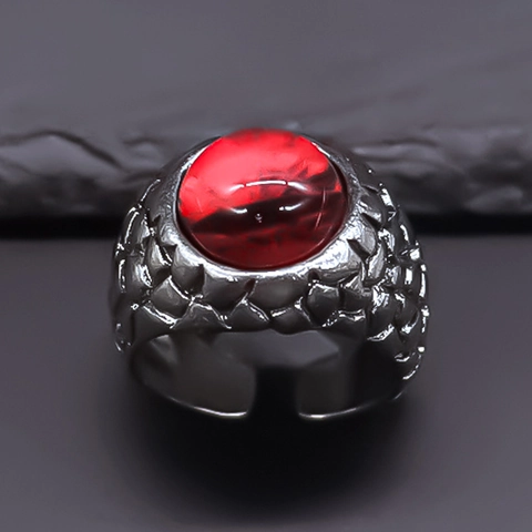 Retro Dragon Scale Red Eagle Eye Open Ring For Men Women Hip Hop Punk Gothic Adjustable Alloy Rhinestone Finger Ring Jewelry Gift
