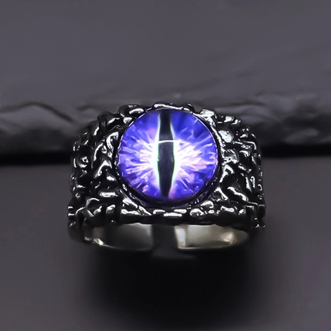 Vintage Gothic Evil Eye Adjustable Open Ring For Men Women Alloy Distressed Rock Texture Purple Eye Punk Jewelry Gift