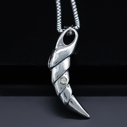 Collana con Pendente a Cono Appuntito in Lega di Strass alla Moda per Uomo Donna Argento Twist Horn Fang Hip Hop Punk Box Gioielli