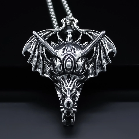 Collana con Ciondolo a Forma di Teschio di Drago Gotico Vintage per Uomo Donna Punk Rock Lega Testa di Drago Alata Gioielli
