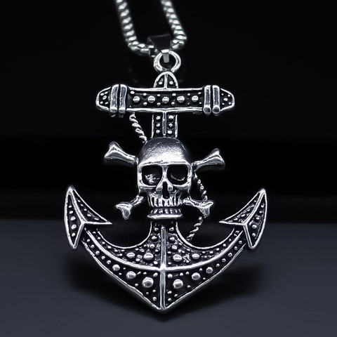 Vintage Alloy Anchor Skull Pendant Necklace For Men Women Punk Gothic Silver Color Box Chain Streetwear Fashion Jewelry