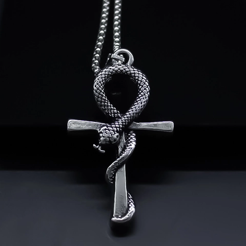Vintage Ankh Kruis Slang Hanger Ketting Gothic Punk Stijl Legering Metalen Ketting Voor Mannen Vrouwen Unisex Sieraden