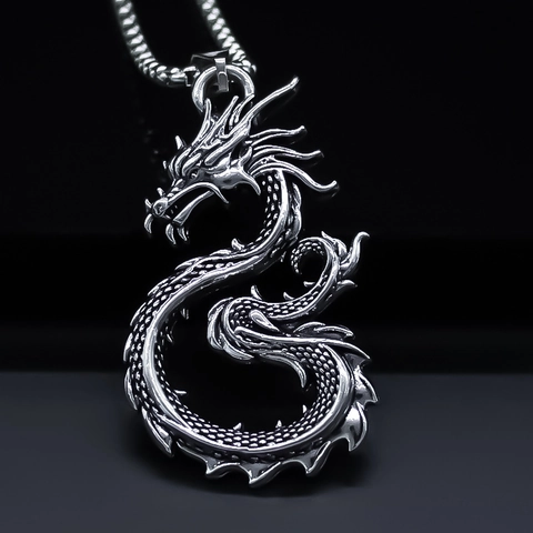 Vintage Legierung Drachentotem Anhänger Halskette Für Herren Damen Retro Distressed Metallkette Punk Goth Chinesischer Stil Schmuck
