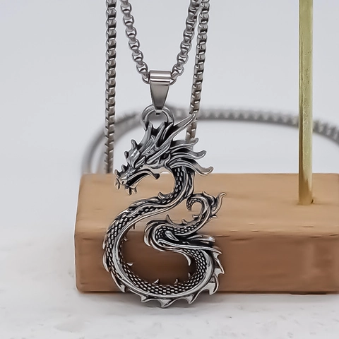 Vintage Legierung Drachentotem Anhänger Halskette Für Herren Damen Retro Distressed Metallkette Punk Goth Chinesischer Stil Schmuck