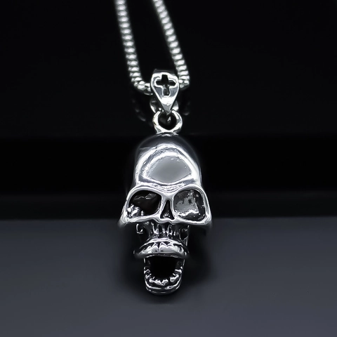 Collana con Pendente a Teschio Gothic Punk in Lega Catena a Scatola Retro Hip Hop Gioielli Halloween Unisex Argento