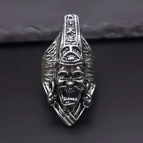 Anillo de Aleación Retro para Hombre Cara de Figura Mitológica Tallado Gótico Punk Dominante Tono Plateado Anillo Ajustable