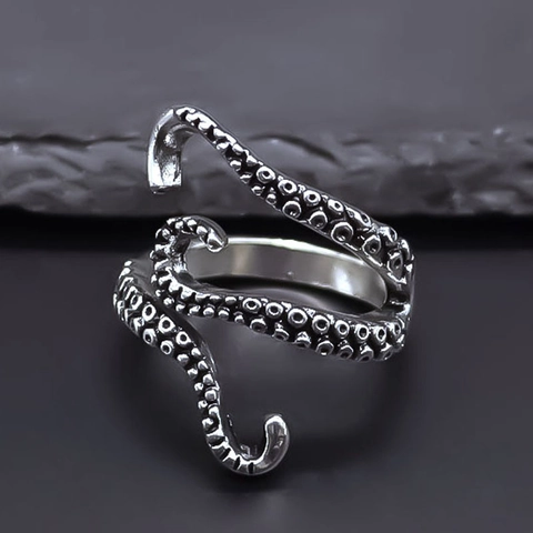 Retro Octopus Tentacle Open Ring For Men Women Vintage Punk Hip Hop Style Alloy Adjustable Silver Color Gothic Jewelry Gift