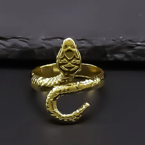Retro Exaggerated Gold Snake Shaped Ring For Men Women Personalized Punk Gothic Street Style Animal Pattern Alloy Open Ring