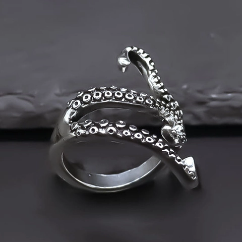Retro Octopus Tentacle Open Ring For Men Women Vintage Punk Hip Hop Style Alloy Adjustable Silver Color Gothic Jewelry Gift
