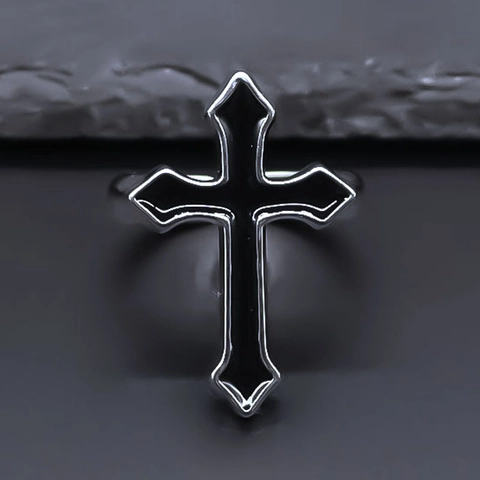 Punk Gotik Legierung Kreuz Offener Ring Für Damen Herren Silber Schwarz Öltropfen Verstellbar Hip Hop Vintage Fingerring