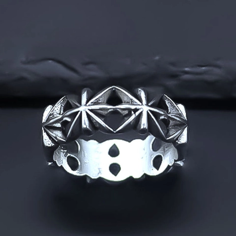 Vintage Punk Gothic Legierung Ring Für Herren Damen Ausgehöhlt Kreuz Stern Geschnitzt Retro Silber Band Hip Hop Mode Finger Accessoire