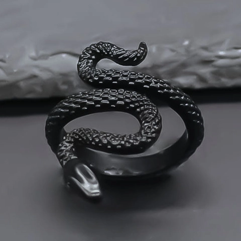Retro Punk Gothic Schlange Wickelring Für Damen Herren Legierung Schwarz Silber Galvanisiert Schuppentextur Verstellbar Mode Fingerring