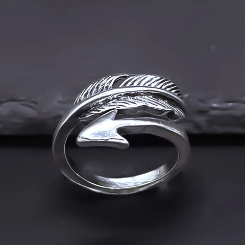 Anello Aperto in Lega Vintage con Piuma e Freccia per Donna Uomo Hip Hop Anello Regolabile in Argento Antico Gioielli di Moda Regalo