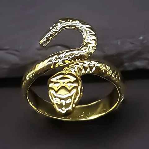 Retro Exaggerated Gold Snake Shaped Ring For Men Women Personalized Punk Gothic Street Style Animal Pattern Alloy Open Ring