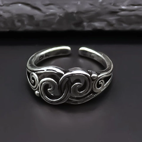 Vintage Alloy Scroll Pattern Open Ring For Men Women Retro Silver Color Distressed Adjustable Finger Ring Gothic Jewelry