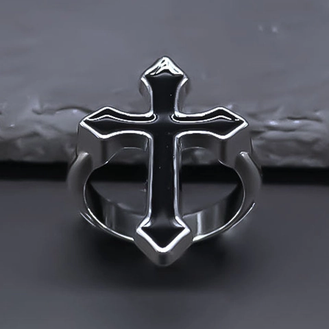 Punk Gotik Legierung Kreuz Offener Ring Für Damen Herren Silber Schwarz Öltropfen Verstellbar Hip Hop Vintage Fingerring