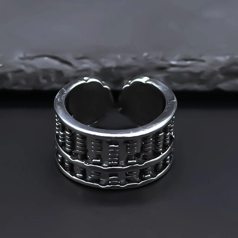 Bague Ouverte Abaque en Alliage Vintage pour Homme Femme Caractère de Chance Réglable Style Ethnique Bijoux
