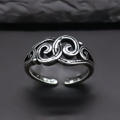 Vintage Alloy Scroll Pattern Open Ring For Men Women Retro Silver Color Distressed Adjustable Finger Ring Gothic Jewelry