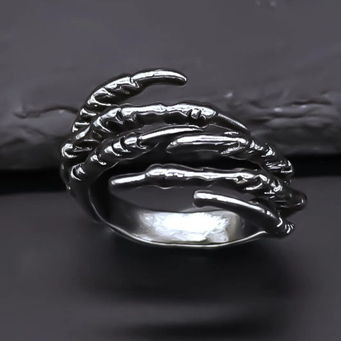 Vintage Punk Gothic Drachenklaue Skelett Hand Offener Verstellbarer Ring Hip Hop Streetwear Legierung Finger Schmuck Unisex