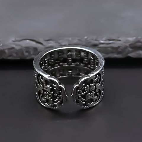 Bague Ouverte Abaque en Alliage Vintage pour Homme Femme Caractère de Chance Réglable Style Ethnique Bijoux