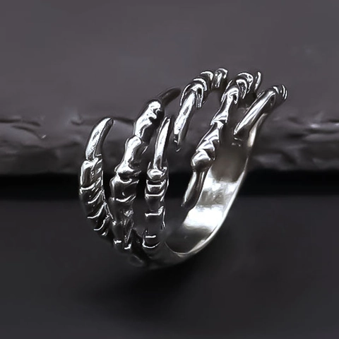 Vintage Punk Gothic Drachenklaue Skelett Hand Offener Verstellbarer Ring Hip Hop Streetwear Legierung Finger Schmuck Unisex