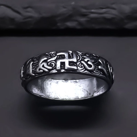 Anello in Lega Antica Retrò Hip Hop Irregolare Religioso Mantra Swastika Om Pattern Band Ring per Uomo Donna Gioielli di Moda