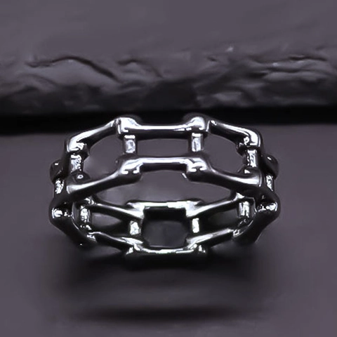 Hip Hop Punk Irregular Hollow Chain Link Alloy Ring For Women Men Retro Distressed Industrial Style Unisex Fashion Band Finger Ring Jewelry