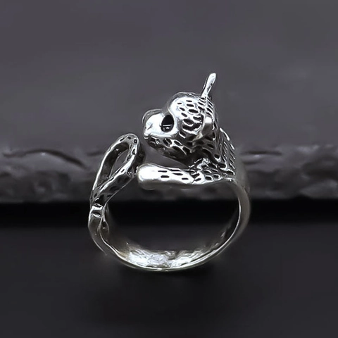 Anello Aperto in Lega Vintage con Testa di Leopardo Anello Regolabile Avvolgente Animale Gioielli Punk Argento Uomo Donna