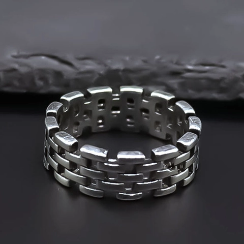 Irregular Geometric Hollow Woven Alloy Ring For Men Women Hip Hop Punk Industrial Style Silver Color Textured Band Ring