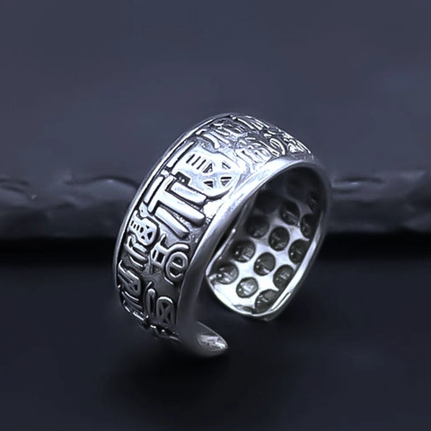 Retro Chinesischen Stil Fu Charakter Verstellbare Offene Ring Für Herren Damen Antik Silber Überzogen Legierung Punk Fingerring
