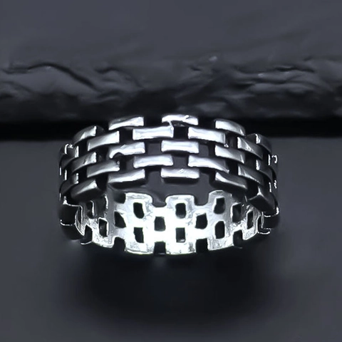 Irregular Geometric Hollow Woven Alloy Ring For Men Women Hip Hop Punk Industrial Style Silver Color Textured Band Ring