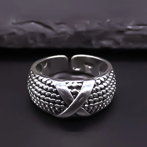 Vintage Legierung X Form Kreuz Offener Ring Personalisierte Retro Schuppentextur Verstellbarer Fingerring Für Unisex Täglicher Schmuck
